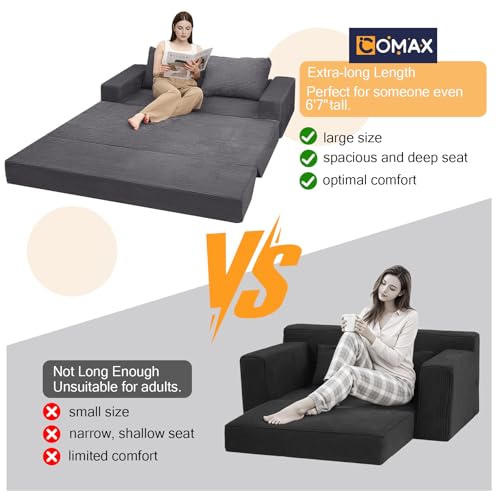 Image of COMAX Futon Sofa Bed, Convertible Sofa Bed, Folding Boneless Couches | Low-Profile Boneless Couch for Living Room, 11.8 inch H Low Seat Small 59 inch Foldable Floor Sleeper Mattress Lounge Space‑Saving