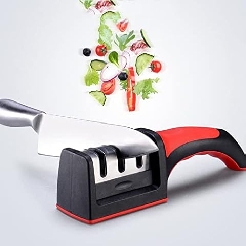 Manual Knife Sharpener - Kitchen 4 in 1 Knife Sharpener,3/4 Stage Tungsten Steel Knife with Non-Slip Base and Scissors Sharpener,Detachable Kitchen Professional Knife Sharpener (3 Storage) Cover