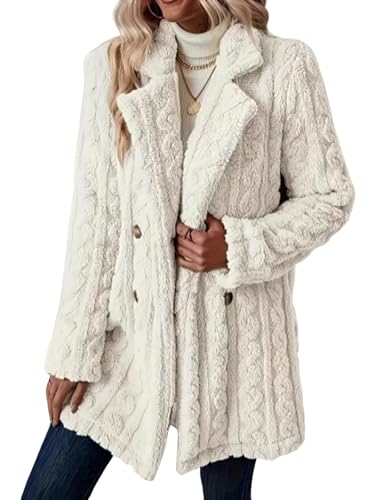 Manteau polaire à revers chaud et long pour femme veste d'automne boutonnée