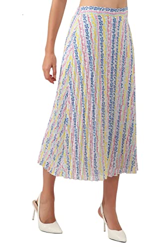 Image of NUEVOSDAMAS Women Floral Printed & Pleated Flared Midi Skirt