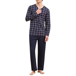 U2SKIIN Schlafanzug Herren Baumwolle Pyjama kariet (Dunkelblau kariert/Dunkelblau,M)