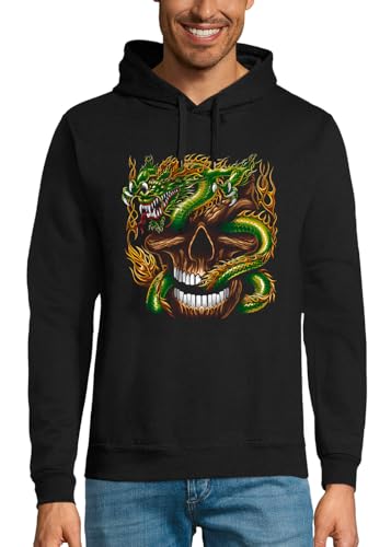 Sweat à capuche crâne et dragon vert pour homme style streetwear