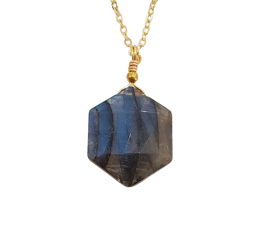 Labradorite Hexagon Healing Crystal Necklace - Inner Magic & Protection. Balance, Positivity & Luck. Jewelry Gift for Yoga, Meditation & Reiki