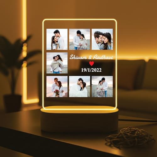 Image of Giftplease Customized Acrylic Photo Lamp for Valentine's Day Personalized LED Night Light with Couple Photo & Names | Romantic Gift for Husband, Wife, Boyfriend, or Girlfriend, Anniversary