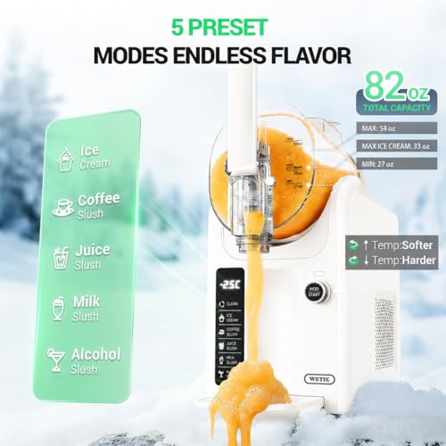 Image of WETIE Slushie Machine, 82oz Slushy Machine for Home with Adjustable Temperature, LED Display, 6 Presets Frozen Drink Maker for Ice Cream, Smoothie, Frappes, Margarita, Milkshake, Auto-Clean