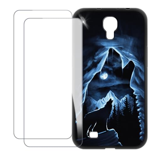 UOGNADGD Compatible with Samsung Galaxy Mega 6.3 I9200 Case Colorful Custom Cover with 2 Pack Tempered Glass Screen Protectors - Shockproof Scratch-Resistant (Wolf 2)