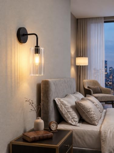 Image of Single Black Wall Light with Crystal Acrylic Shade Hanging Modern Sconce Lamp for Bedroom Living Room Bathroom Bedside Vanity Home Decor Hotel Cafe (Bulb Not Include)