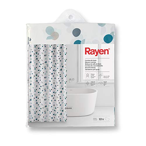 Rideau de Douche rayé de qualité supérieure - Imperméable - Tissu Polyester - Séchage Rapide - avec 12 Crochets - 180 x 200 cm, Confettis, Blanc À Pois...