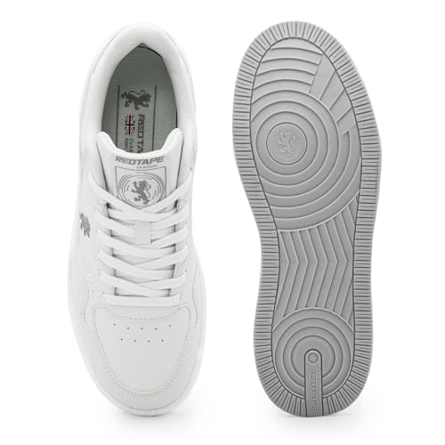 Image of Red Tape Men's Sneakers White Black Pu Mesh Round Toe Lace-Up