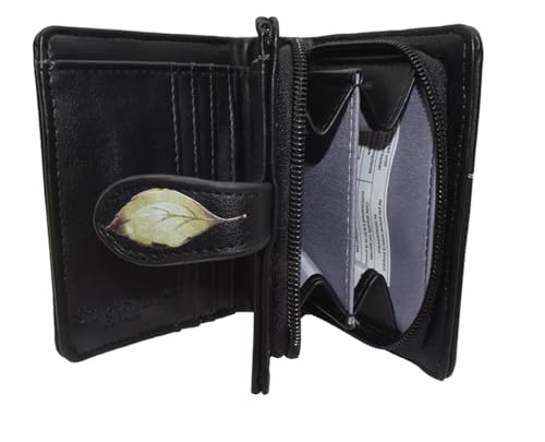 Shag Wear Fairy Garden Small Wallet for Teen Girls and Women Enchanted Forest Fantasy Design Vegan Leather Bifold with Card Slots and Coin Pocket Black 4.5"2