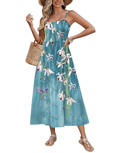 Image of Zeagoo Women's Summer Casual Boho Sundress Spaghetti Strap Square Neck Flowy Midi Dresses A Line Beach Dress with Pockets