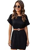 DIDK Damen T-Shirt Kleider Basic Shortkleid Rundhals Freizeitkleider Casual Sommerkleid ohne Gürtel Kurzarm Tunika Kleid Locker Minikleid Schwarz M