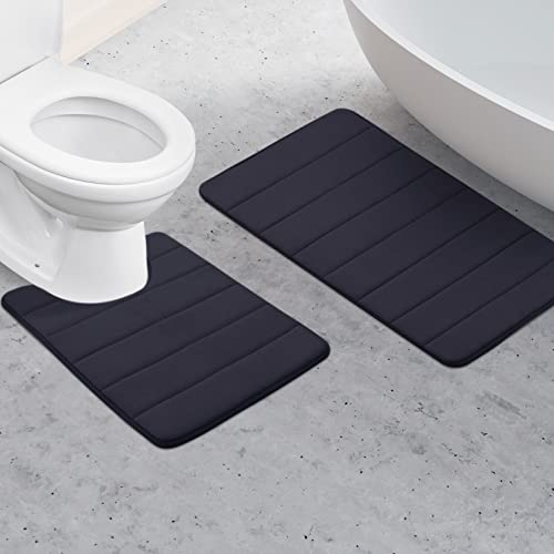 Badteppich Set Badezimmerteppich Set 2 teilig Memoryschaum Badteppich Super Weicher & Saugfähiger Waschbar Badvorleger für Badezimmer, Badewanne, Schlafzimmer (Dunkelgrau，U60 X 60 +60 X 86cm)