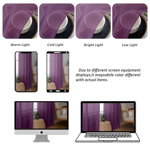Image of Chyhomenyc Plum Sheer Curtains 78 Inches Long 2 Panels Set for Living Room, Light Filtering Voile Lightweight Bedroom Curtains, Rod Pocket Solid Window Treatment Drapes, Each 42W x 78L