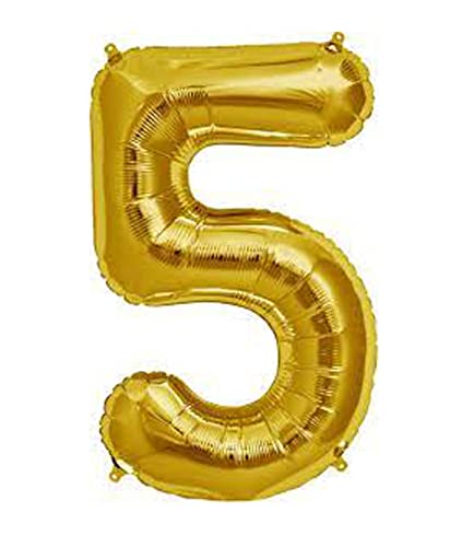 Image of Golden 32 Inches 5 Numbers Shape Large Big Foil Helium Balloons For Party Decorations In Happy Birthday Anniversary Office Items Materials Set Pack, Pack Of 1