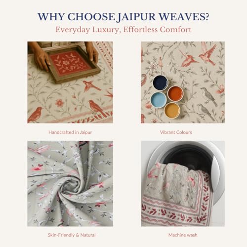 Image of Jaipur Weaves Single Bed Cotton Bedsheet with 1 Pillow Cover, 100% Pure Cotton Single Bedsheet 60x90 Inches, 180 TC Soft Breathable Bird Bed Sheet - (Bud Green Bird)