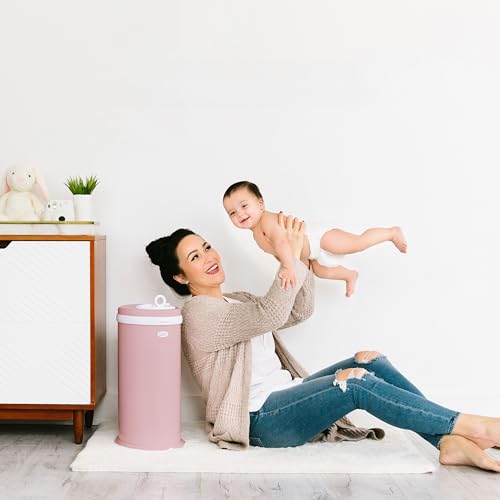 Image of Ubbi Steel Odor Locking Portable Diaper Disposal Bin, No Special Bag Required, Easy To Use, Modern Design, Diaper Pail, No Smell Nappy Bin, Child Proof Lock, Capacity of 55 Diapers, Matte Pink