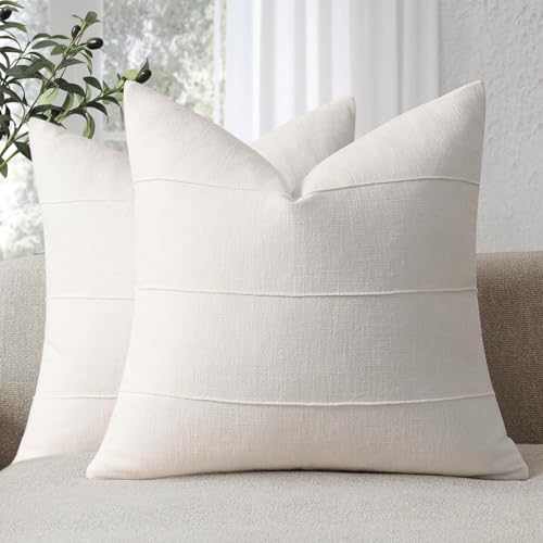 Decorative Linen Throw Pillow Covers 18x18 Set of 2 Solid
