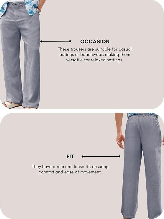 Image of GRECIILOOKS Men's Linen Trousers | Loose Fit Linen-Cotton Casual Pants for Men | Relaxed Office Wear Formal Trousers for Men | Stylish Beige & Pants