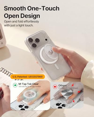 Image of Sinjimoru for MagSafe Phone Grip, Clear Soft Silicone Magnetic Finger Grip for iPhone 17 /16 /15 /14 /13, Comfortable One-Touch Holding, M-Tap Tok Clear Glitter