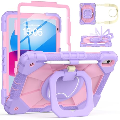 Étui pour iPad 11e 10e génération Dinines violet rose avec protection intégrale et support