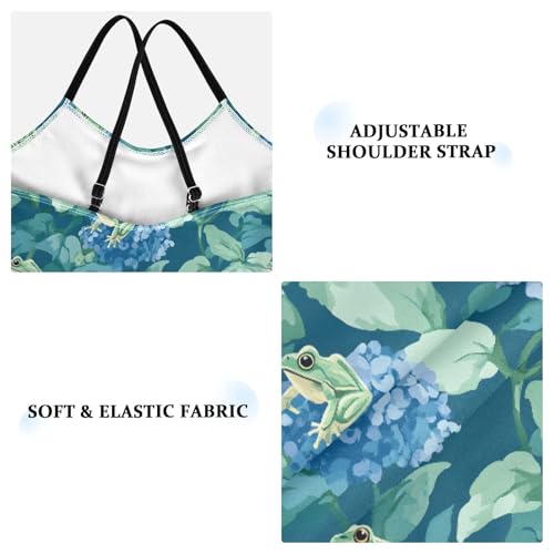 senya Girls Swimsuits One-Piece Swimwear Tie Bathing Suit Beach Summer Round Neck 7-8T Green Frog Blue Hydrangea Pattern3