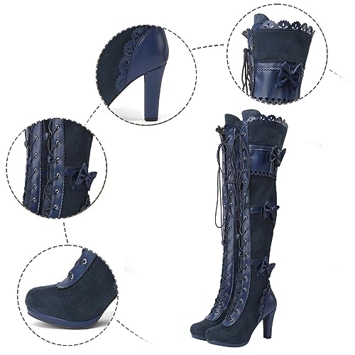 Women's Over The Knee Thigh High Heel Boots Platform Zip Buckle Lace Up Gothic Bowknot Club Party Shoes Fall Winter4