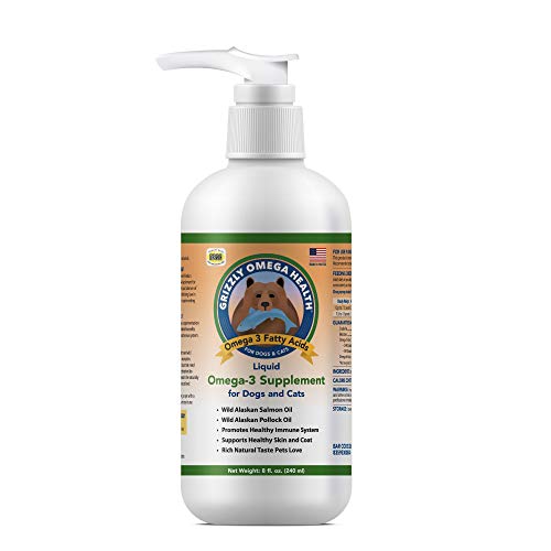 Grizzly Omega Health Liquid for Dogs & Cats, 8 oz | Omega-3 Fatty Acids Supplement, Rich, Natural Taste of Wild Salmon Oil, Pollock Oil