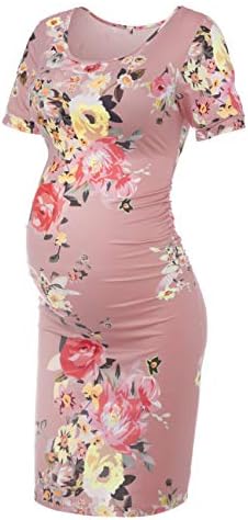 MUSIDORA Maternity Dress Maternity Summer Dress Short Sleeve Maternity Dress Pink Maternity Dress Maternity Clothes (Pink XL)
