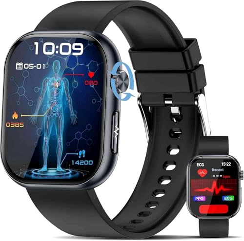 YUPENG Reloj Inteligente Hombre con Llamadas: 1,96' AMOLED Smartwatch con ECG/HRV/BMI Spo2 Presión Arterial Sueño Bluetooth Pulsera Fitness (Negro)