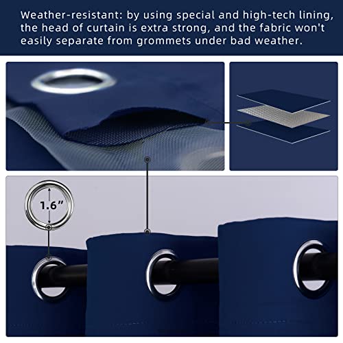 Waterproof Outdoor Curtain W52 X L84 - Grommet Top Sunlight Blocking Window Treatment Drapes Blackout Curtains For Home Bedroom Living Room Outdoor Patio Porch Pergola Cabana Gazebo (Navy, 2 Panels) #TOP2