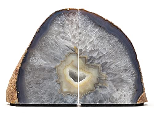 Desertusa Agate Bookends, Polished Geode Bookends, Crystal Bookends, Bookends Made Of Stone, Decorative Bookends, Home Décor (8 - 10 Lb, Natural) #TOP5