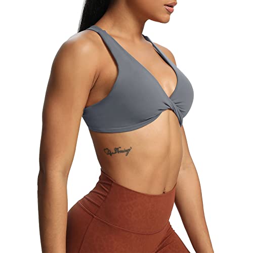 Aoxjox Women's Workout Sports Bras Fitness Backless Padded Satara Low Impact Bra Yoga Crop Tank Top (Iron Grey, Large) #TOP1