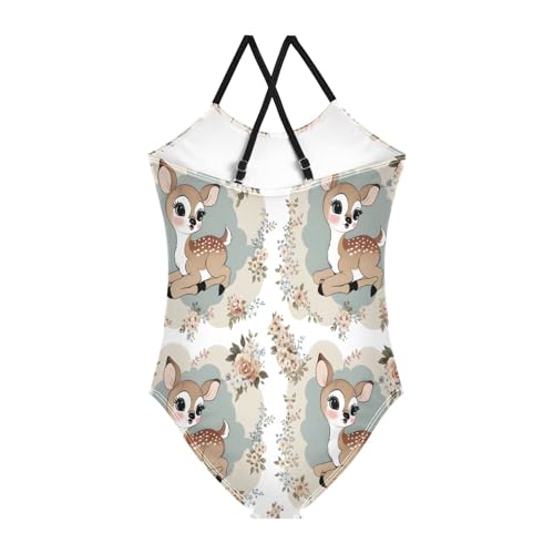 Cute Vintage Fawn Girls One-Piece Swimsuit Beach Bathing Suit2