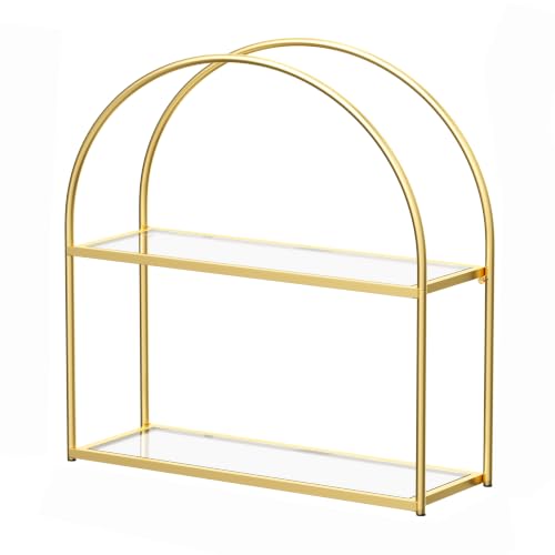 Crofy 2-Tier Arched Wall Shelf with Gold Frame & Transparent Shelves