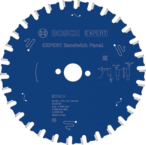 Bosch Professional 2608644365 Expert for Sandwich Panel-Hoja de Sierra Circular (160 x 20 x 2 mm, 30 Dientes), 0 W, 0 V, Color:, Ø 160 mm