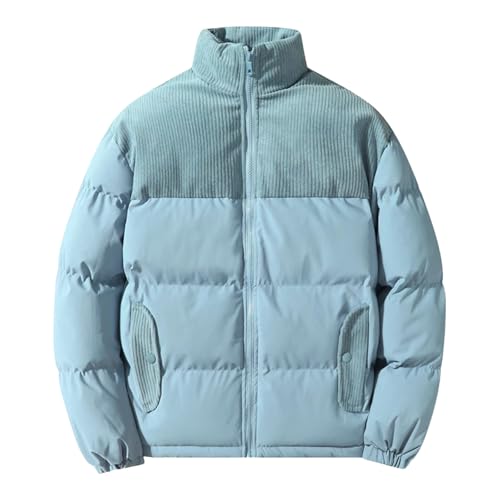 Chaqueta de plumón de forro polar de color liso, cálida, cómoda, cálida para hombre, azul, XS