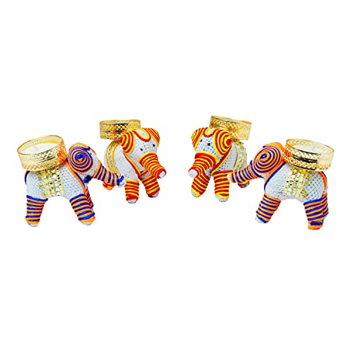 Handcrafted Elephant Tea Light Holder Set Of 4 Lucky Charm Tealight Candle Holder Stand T-Light For Decorations New Year Gifts Decorative Lighting Accessories (Without Wax) #TOP1