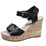 Uwdiohq Sandalias Mujer Trabajo Verano De Para Mujer, Con Gruesa, Tacón Cuña Y Hebilla, Estilo Informal Pez Agua Hombre (Black, 40) Senderismo Negro Ortopedicas Sandalia Plateada Fiesta Dos