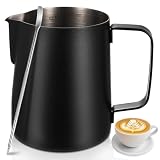 350ml Edelstahl Milchkännchen Barista Zubehör, Milchkanne Edelstahl Milchschaumkännchen, Milchaufschäumer Kanne, Aufschäumkännchen, Milchschaum Kanne, Espresso Kaffeezubehör, mit Latte Art Pen
