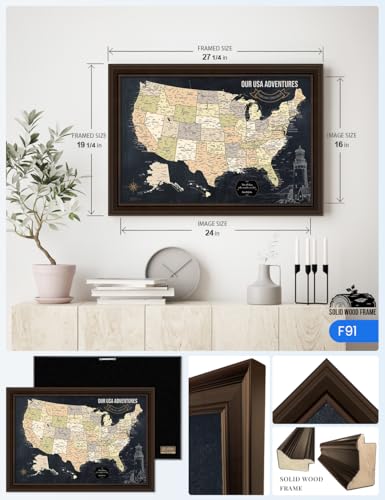 Image of IPIC - Personalized Canvas USA Map Painting for Wall Decor, Pinnable Board Amerika to Mark Travels, Custom Artwork with Names, USA Travel Map for Home, Office, Study, and RV, Ready to Hang