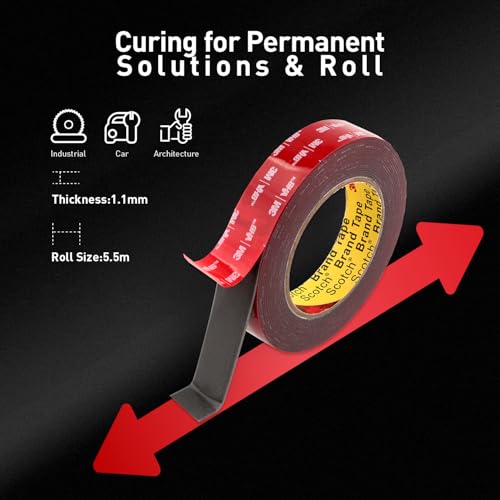 Image of Double Sided Tape Heavy Duty Mounting Tape 1 /2 inch x 18Ft Made of 3M 4611F Gray Strong Adhesive for Reliable Bonding Waterproof Foam Tape for Home Office Car Decorative Materials and Trims