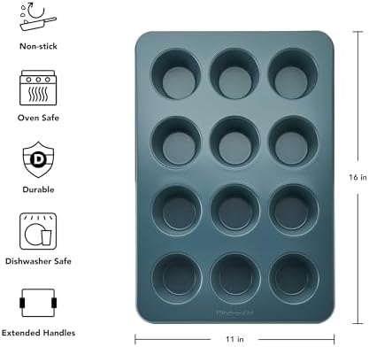 KitchenAid Nonstick Swiss Engineered Aluminized Steel Muffin Pan, Dishwasher Safe, Agave, 12 Cup - Thumbnail 4