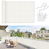 Sunnylaxx Balkon Sichtschutz 90x200cm, Creme weiß Balkonverkleidung Balkonabdeckung Balkonbespannung Blickdichte Windschutz und UV-Schutz mit Kabelbinder