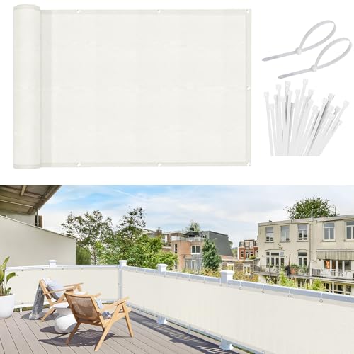 Sunnylaxx Balcon Privacidad 90x800cm Crema, Pantalla De Privacidad Balcon Protección PES, Incluye Bridas para Cables