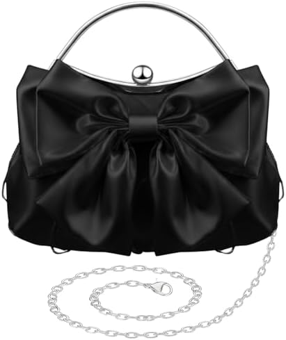 Coquette Clutch Purse for Women Galentines Pleated Satin Bow Purs...