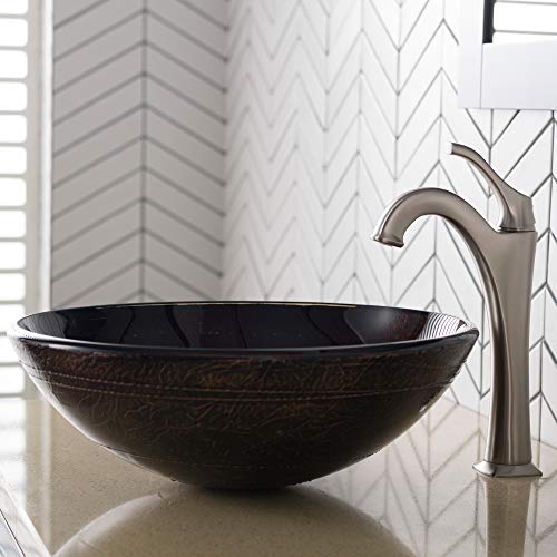 Kraus 16 1/2-Inch Copper Brown Bathroom Vessel Sink And Spot Free Arlo™ Faucet Combo Set With Pop-Up Drain, Stainless Brushed Nickel Finish #TOP1