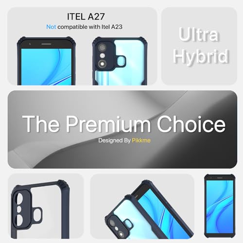 Image of Pikkme itel A27 Back Cover | Crystal Clear Transparent Back | Ultra Hyrbid | Full Camera Protection | Raised Edge | Bumper Back Case (Blue)