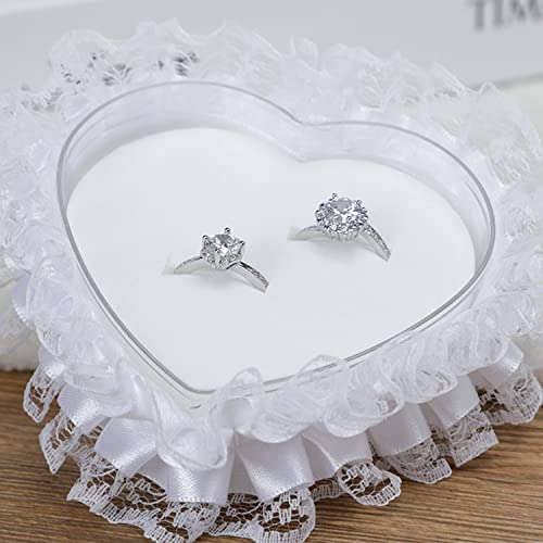 image for BXT Wedding Ring Pillow Heart Box, White Romantic Lace Pearl Ring Box 