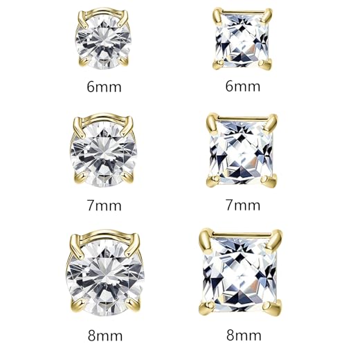 NEWITIN 6 Pairs Stainless Steel Magnetic Stud Earrings for Men Clip on Earring Magnetic Earring Inlaid Cubic Zirconia Unisex Non Piercing Magnet Studs 6 7 8MM Diamond Earrings for Women Men2